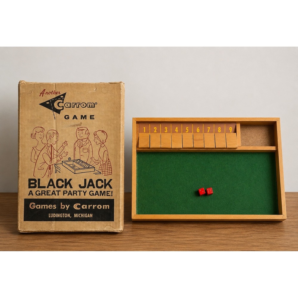 Vintage Carrom Black Jack No 7 Wooden Dice Game Shut‎ The Box Mid Century 1960s